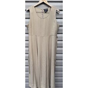 J. Peterman Co Dress Women Tan Beige Midi 100% Silk  Tie Back Dress Large